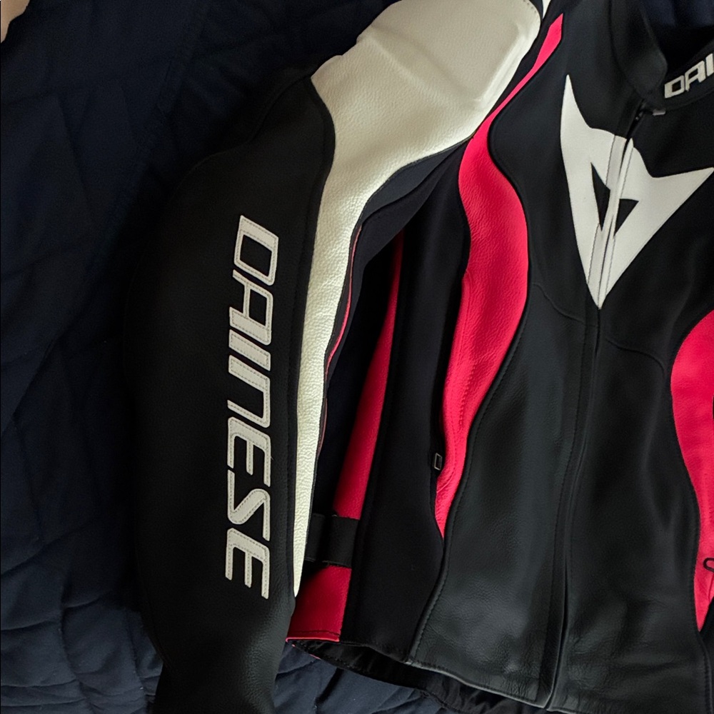Dainese Women's Black and Pink Leather Motorcycle Jacket - Picture 2 of 5